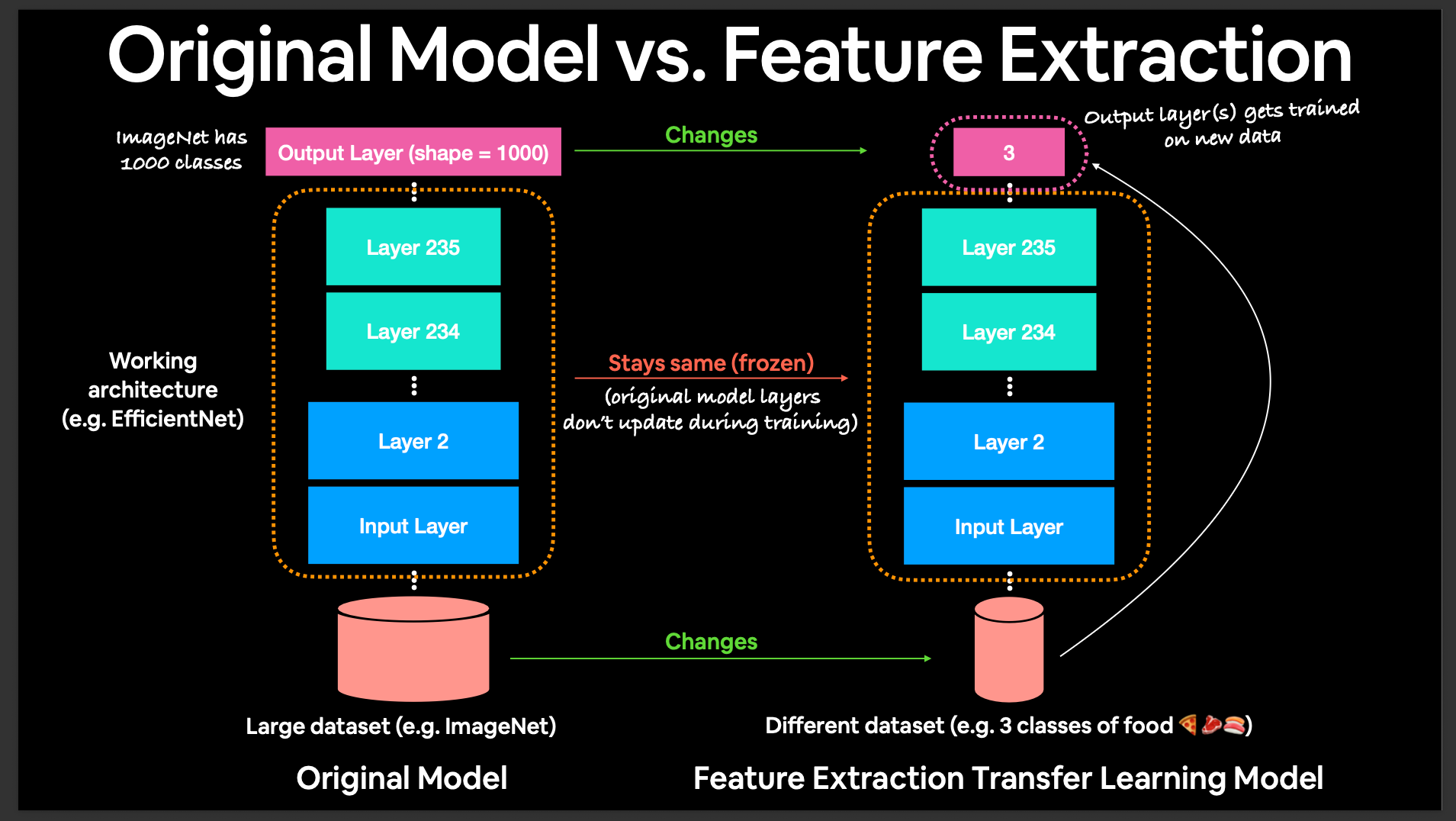 A diagram showing a large pre-trained model being adapted for a new, smaller task.